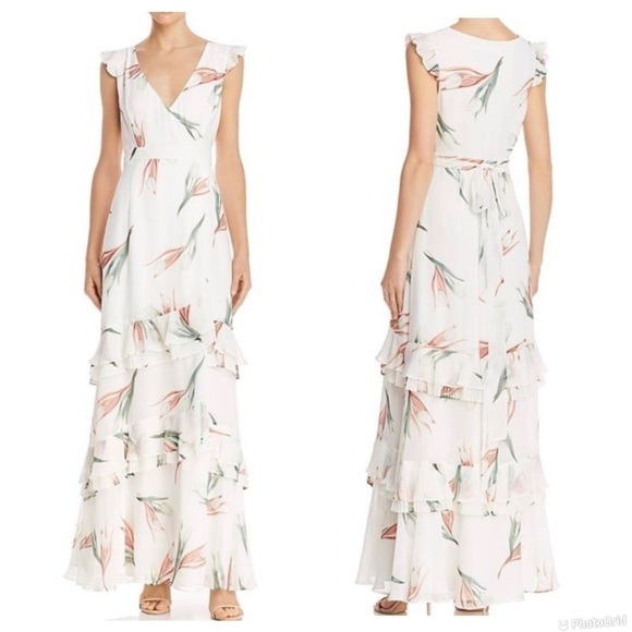 NEW Fame and Partners White Wrap Maxi Dress Tulips - Picture 1 of 12